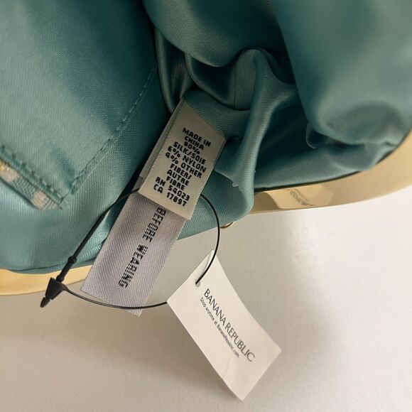 Banana Republic 2005 Silk Evening Clutch Bag Floral Gold Metallic Tiffany Blue - Picture 5 of 9
